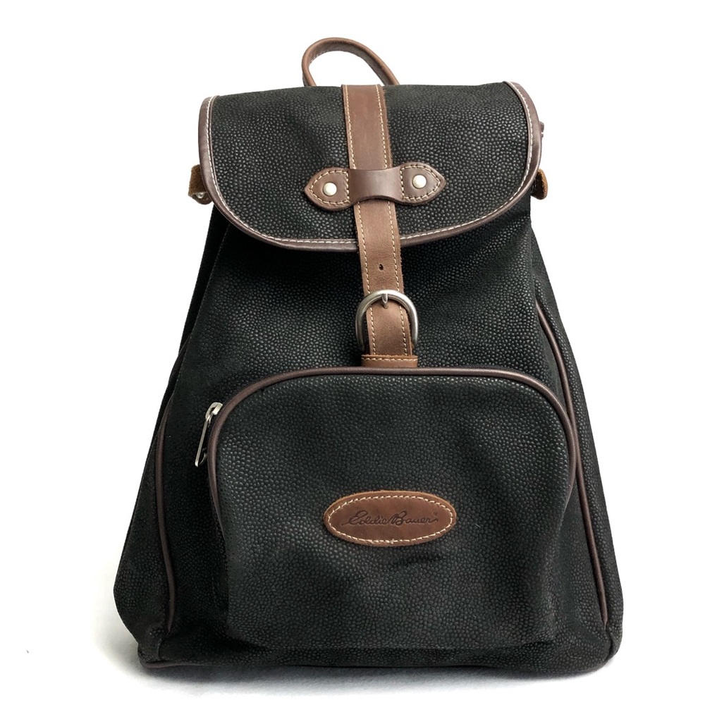Eddie Bauer Vintage Black and Brown Backpack. Pebbled Leather never shows wear.